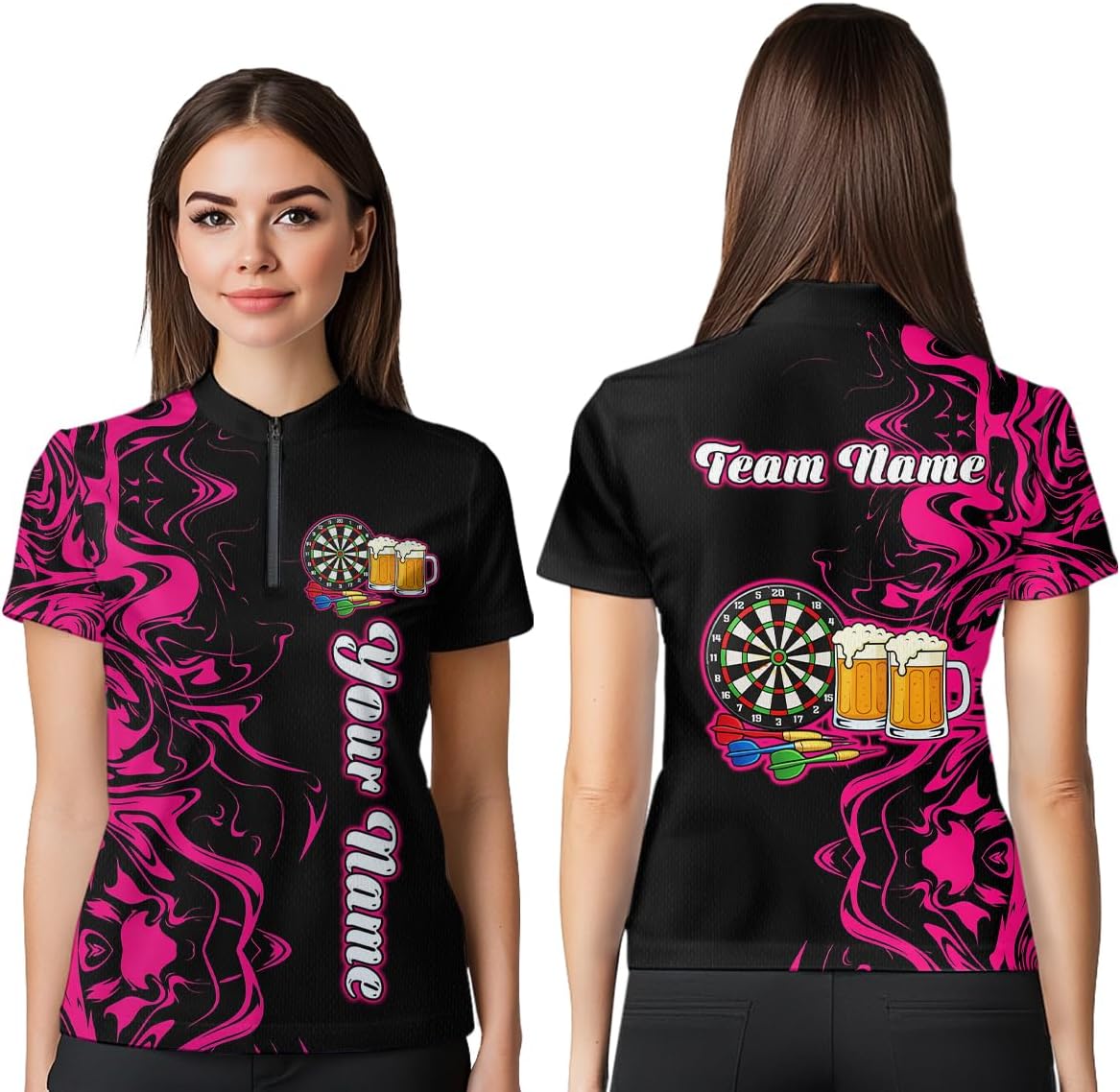 Colorful Beer Dart Shirt for Team Men Women Dart Shirts Custom Funny Beer Dart Jersey Dartboard Shirt Polo & Quarter Zip