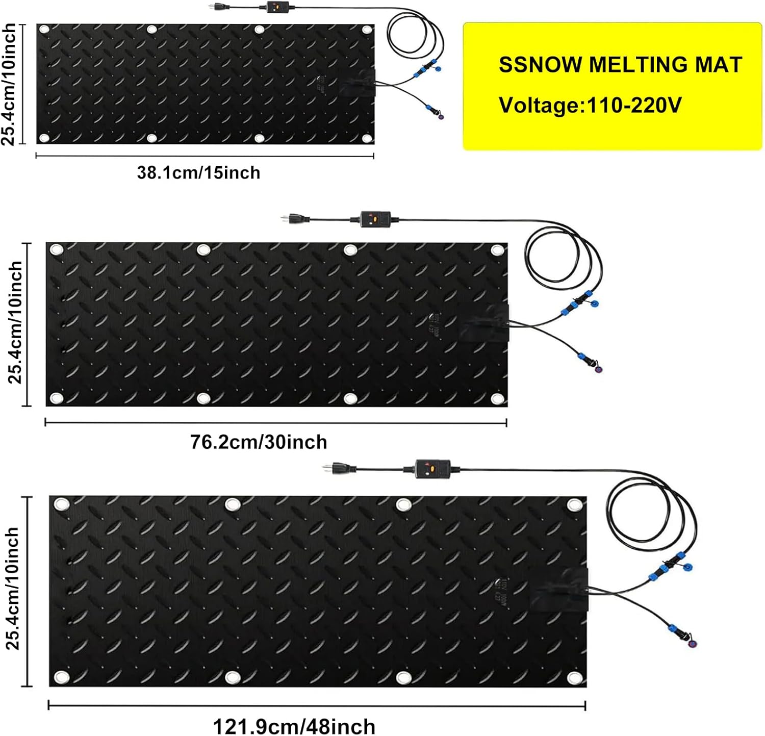 Outdoor Snow Melting Mats for Driveway,Heated Rubber Mats,Premium De-Icing Mats,No-Slip Snow and Ice Heating Walkway Mats,Use for Very Heavy Snow(Size:10x15inch/25.4x38cm,Color:1pcs)