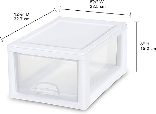 Miniatura 3 de Sterilite 20518006 - Cajón apilable de 6 cuartos de galón 57 litros marco blanco con cajón transparente paquete de 6