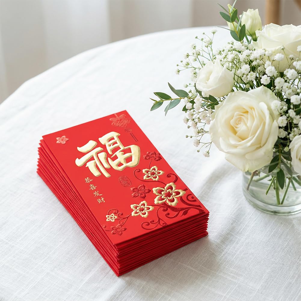 36 Pezzi Rosse per Capodanno Cinese 2026 Portafortuna con Motivo Hong Bao Rilievo