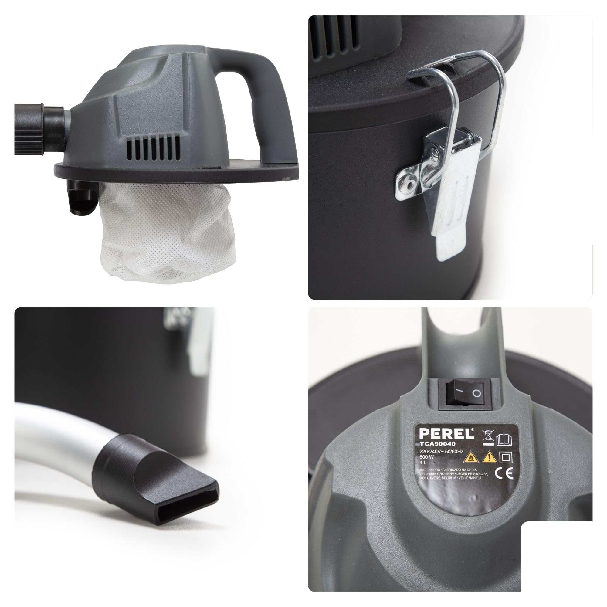 Perel Aspiracenere 600 W, 4 L, filtro HEPA, senza sacco, per ceneri fredde, stufa, caminetto, barbecue, modello compatto