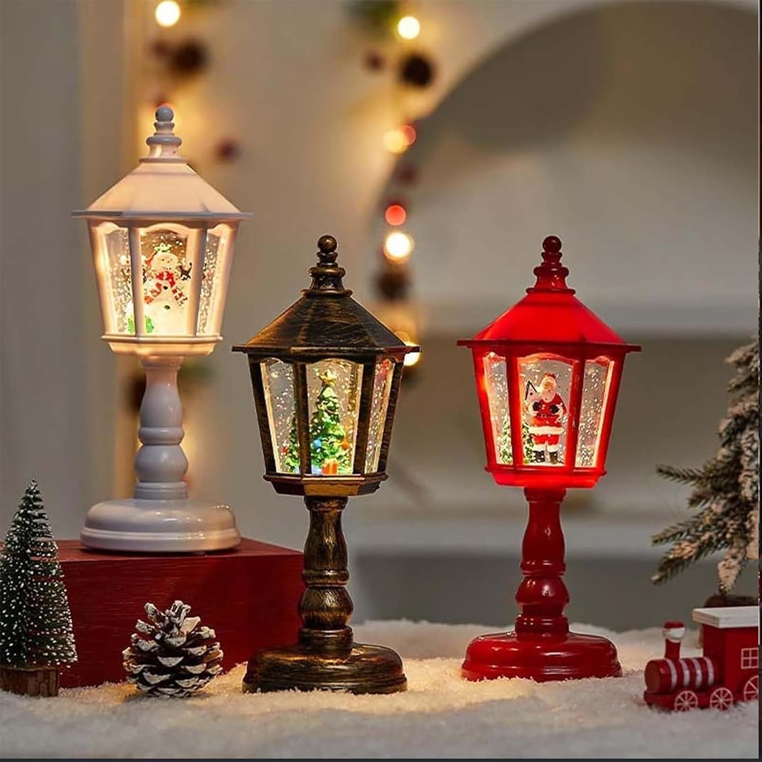 Christmas Luminous Snow Night Light with Music, 2025 New Christmas Themed Night Lights, Glittering Snowman and Christmas Tree Night Light, Christmas Snow Lamp Decoration for Home Party (2Pcs White)