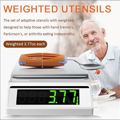 Miniatura 4 de Juego de utensilios adaptativos gruesos y sólidos, mango antideslizante, cuchara y tenedor para temblores de manos, artritis, Parkinson, ancianos,