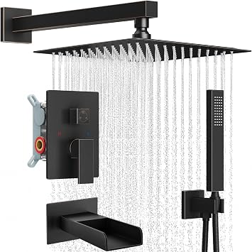 Midanya Tub Shower Faucet Set with Handheld Spray,12 Inch Oil Rubbed Bronze