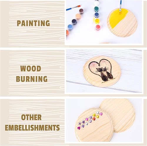 Miniatura 10 de Pllieay 2 placas redondas de madera de 7 pulgadas sin terminar, base de exhibición de madera para proyectos de manualidades