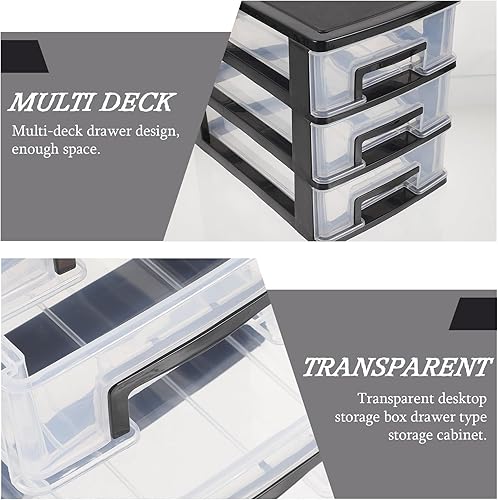 Miniatura 4 de BESPORTBLE Almacenamiento de plástico con 3 cajones, armario de almacenamiento portátil, organizador de muebles multifunción (negro y transparente),