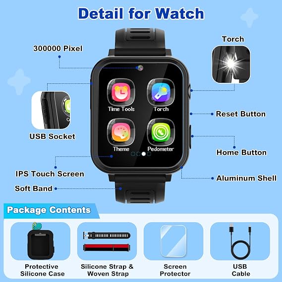 Smart Watch for Kids, 39 Games Camera Video Music Pedometer Recorder
