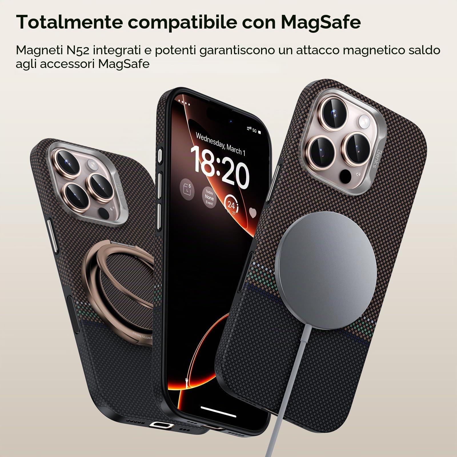 BENKS ArmorPro Prestige Cover per iPhone 16 Pro Max Custodia per Controllo della Fotocamera, Compatibile con MagSafe, Protezione Antiurto di livello Militare, Kevlar 600D+1500D Fibra Aramidica e TPU