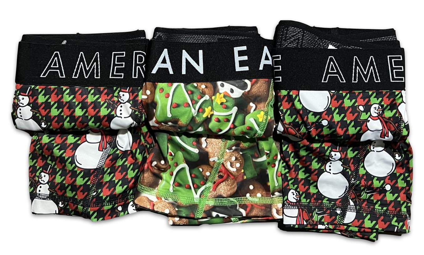 American Eagle AE 3-Pack 6" Flex Boxer Briefs Men's No Fly XL Extra Large X-Large Underwear (Snowmen, Gingerbread Men)