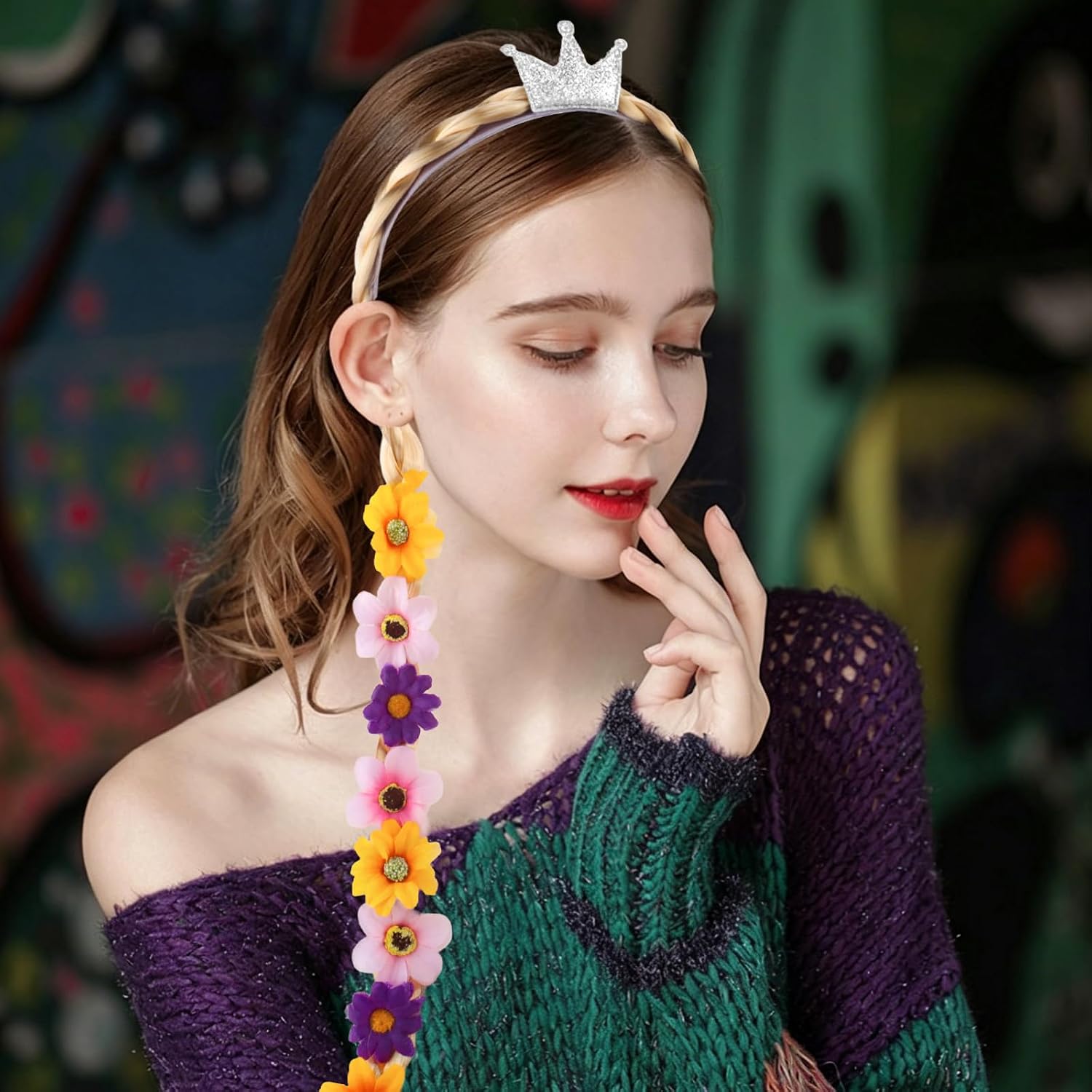 Atoden Princess Rapunzel Hair Braid Headband Wig Flower Costume Accessories