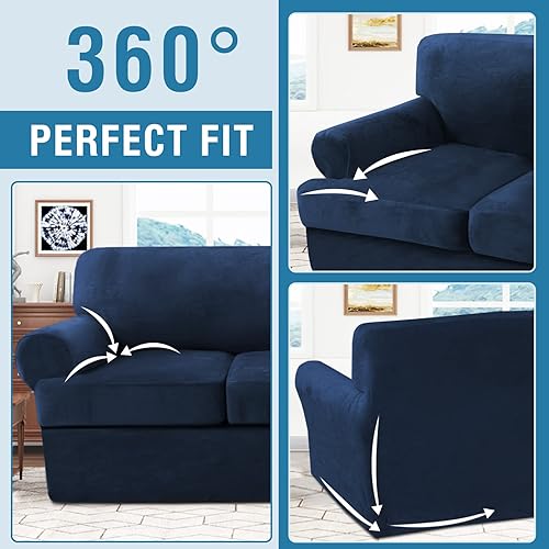 Miniatura 8 de H.VERSAILTEX Funda para sofá de 3 piezas, fundas para sofá con cojines en forma de T, funda para sofá de terciopelo grueso, protector de muebles,