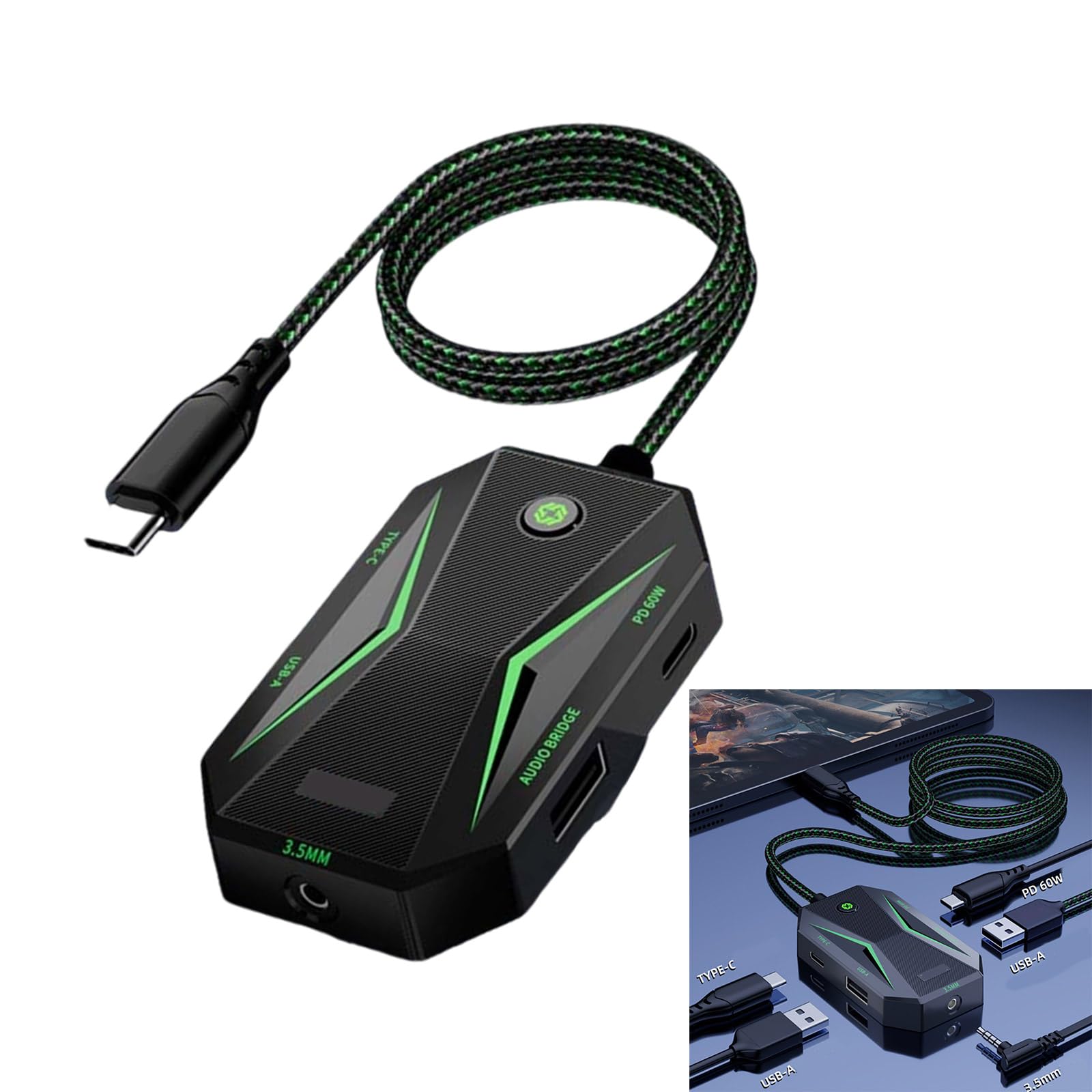 Estación de acoplamiento de 5 Gbps para adaptador de auriculares GS4 con carga de 5 Gbps, adaptador auditivo tipo C de 3.5 mm para Game Pad