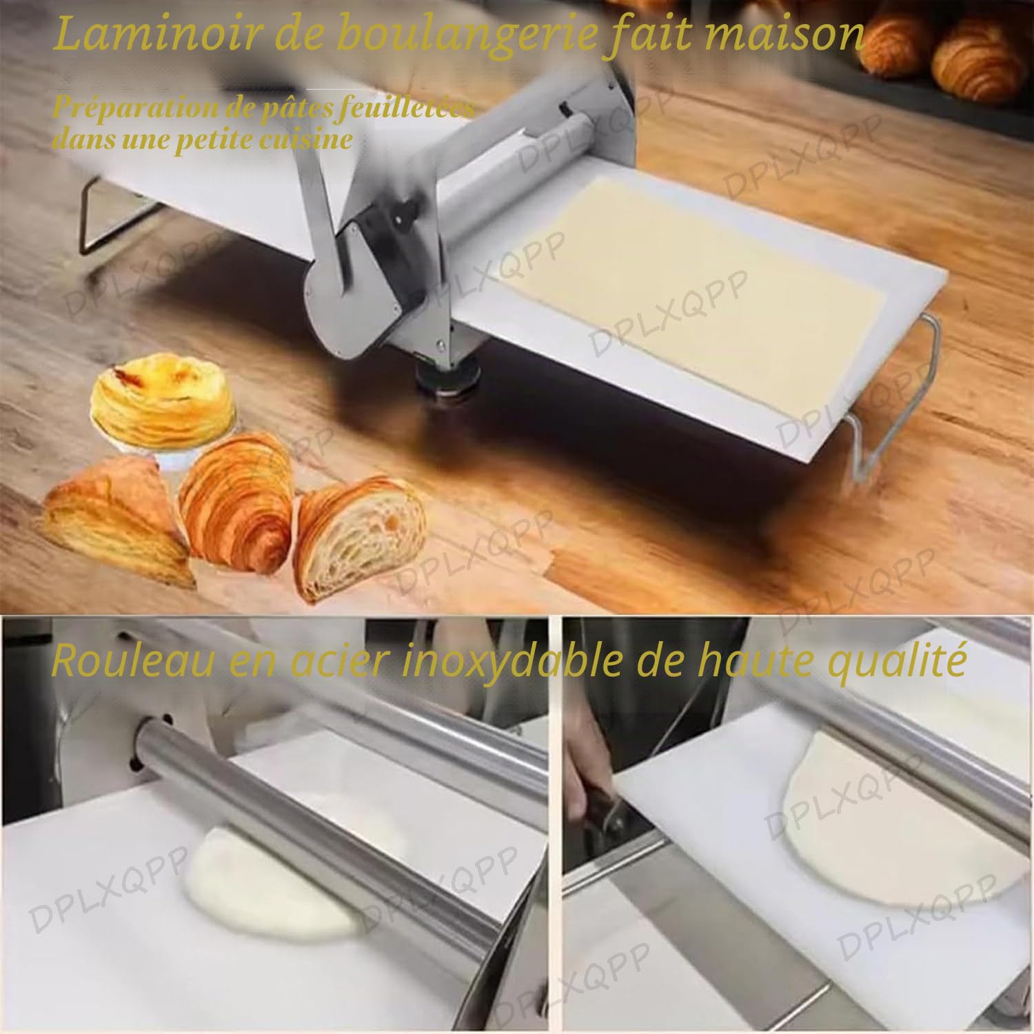 Laminoir à Pâte Manuel Professionnel,Machine à Pâte Feuilletée,Avec Niveaux D'épaisseur Réglable,Pour Croissants, Pizza & Pâtes,Surface Antiadhésive En Pp Alimentaire (Modèles Rs101/Rs201),RS201