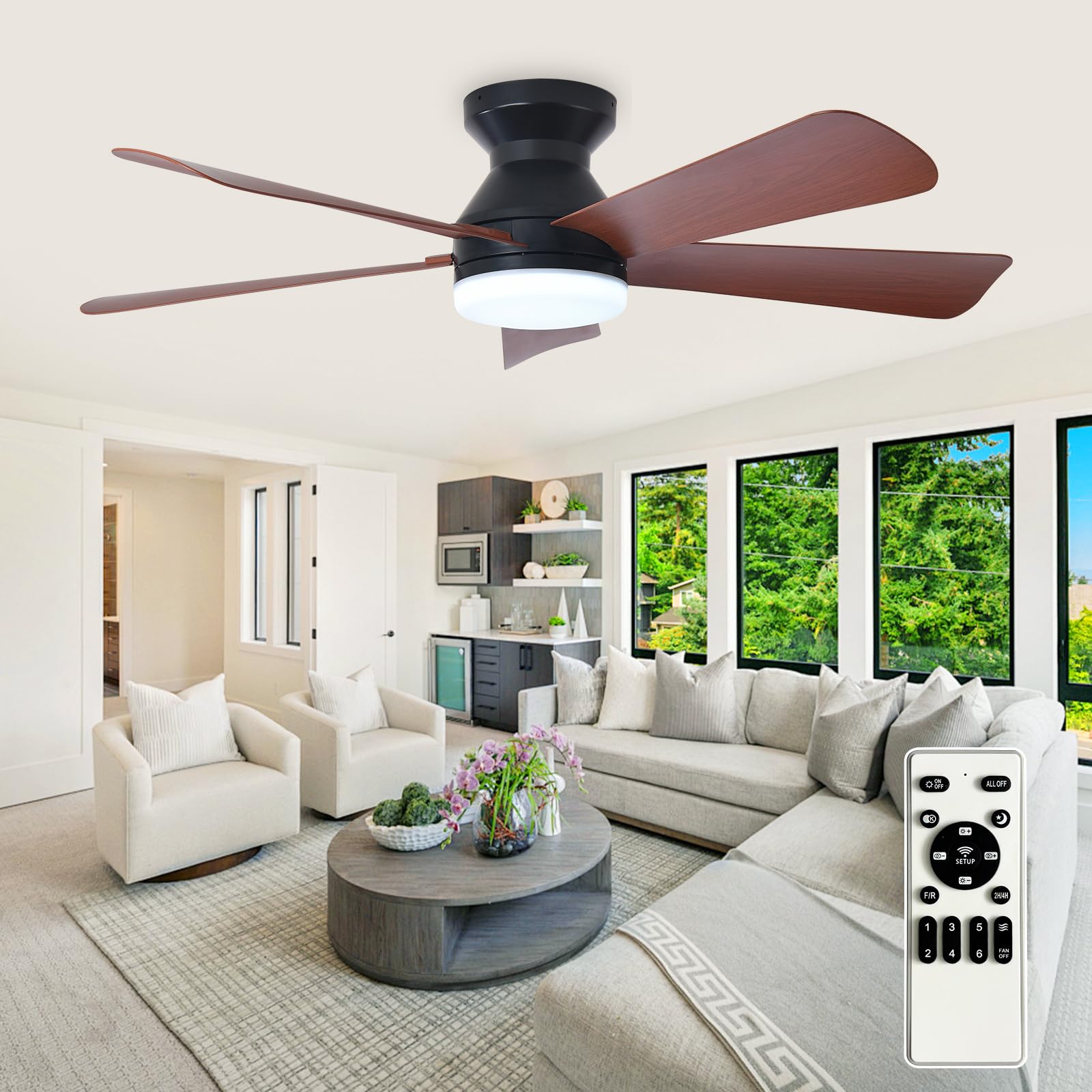 Ventilatore A Soffitto Depuley 42 Pollici Con Luce LED - Noce, Telecomando E APP, Motore DC