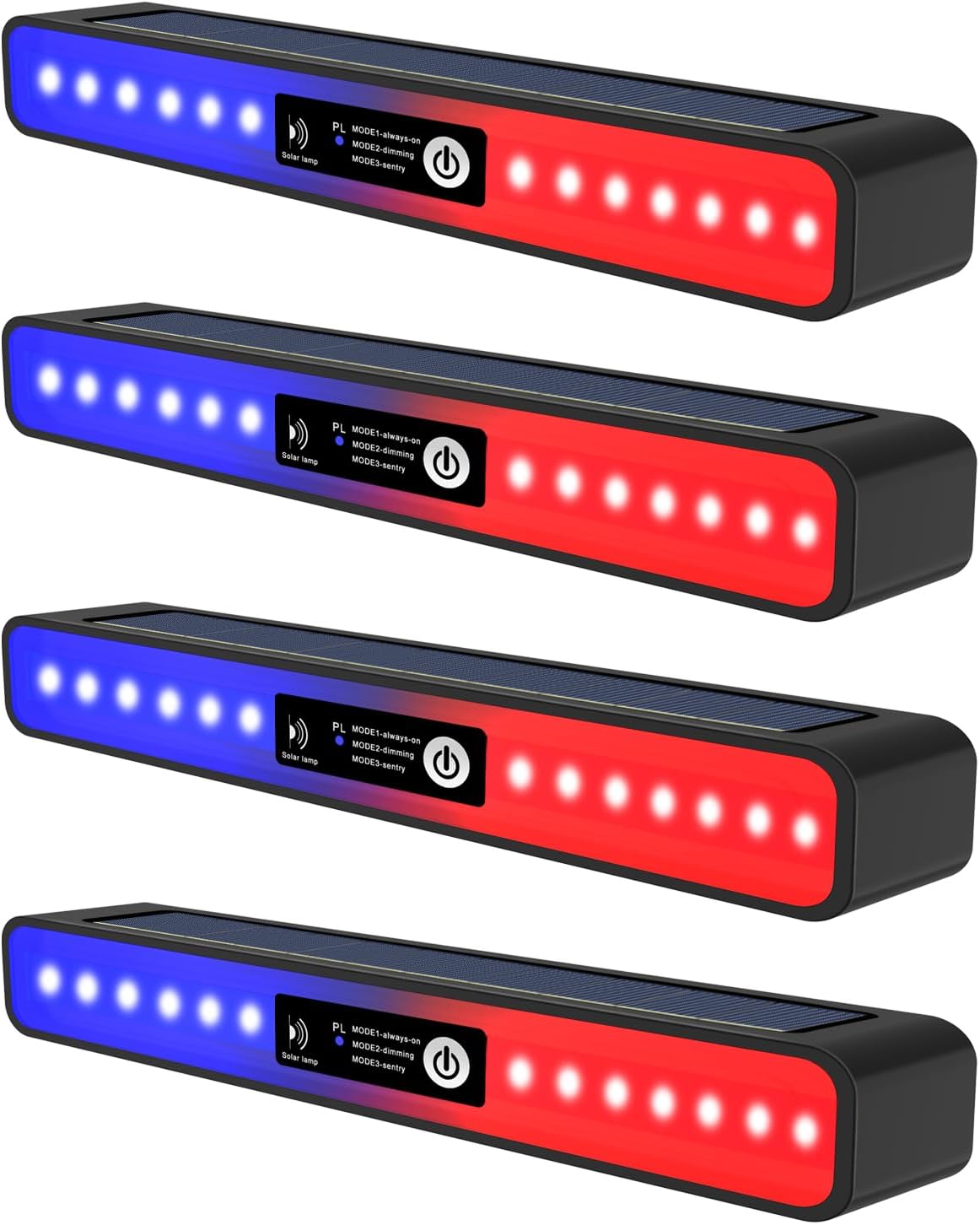 Aolyty Solar Lights Outdoor, 3 Work Modes Solar Strobe Lights Waterproof Warning Wall Light 4 Pack Bright White Light/Red & Blue Light Flashing for Garden Patio Yard Front Door Home