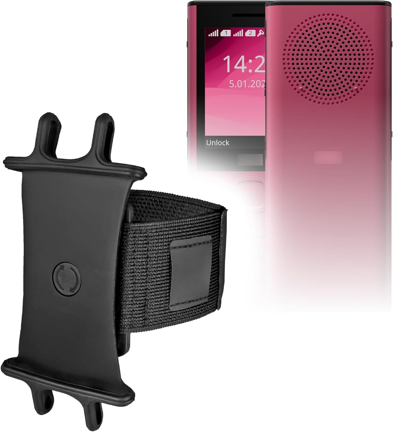 BoxWave Holster Compatible with HMD 130 Music - ActiveStretch Sport Armband, Adjustable Armband for Workout and Running - Jet Black