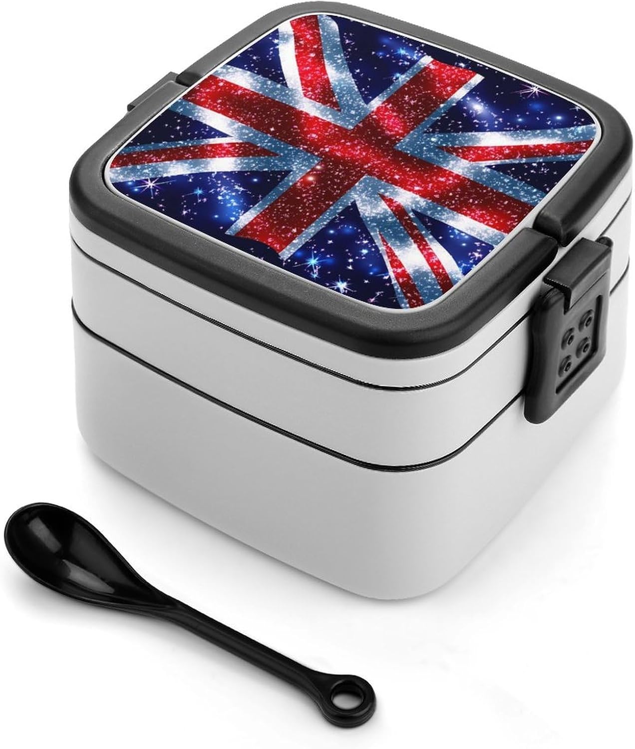 UK Flag United Kingdom Bento Box with Spoon 2 Layer Food Container Cute Lunch Box for Travel Dining Work