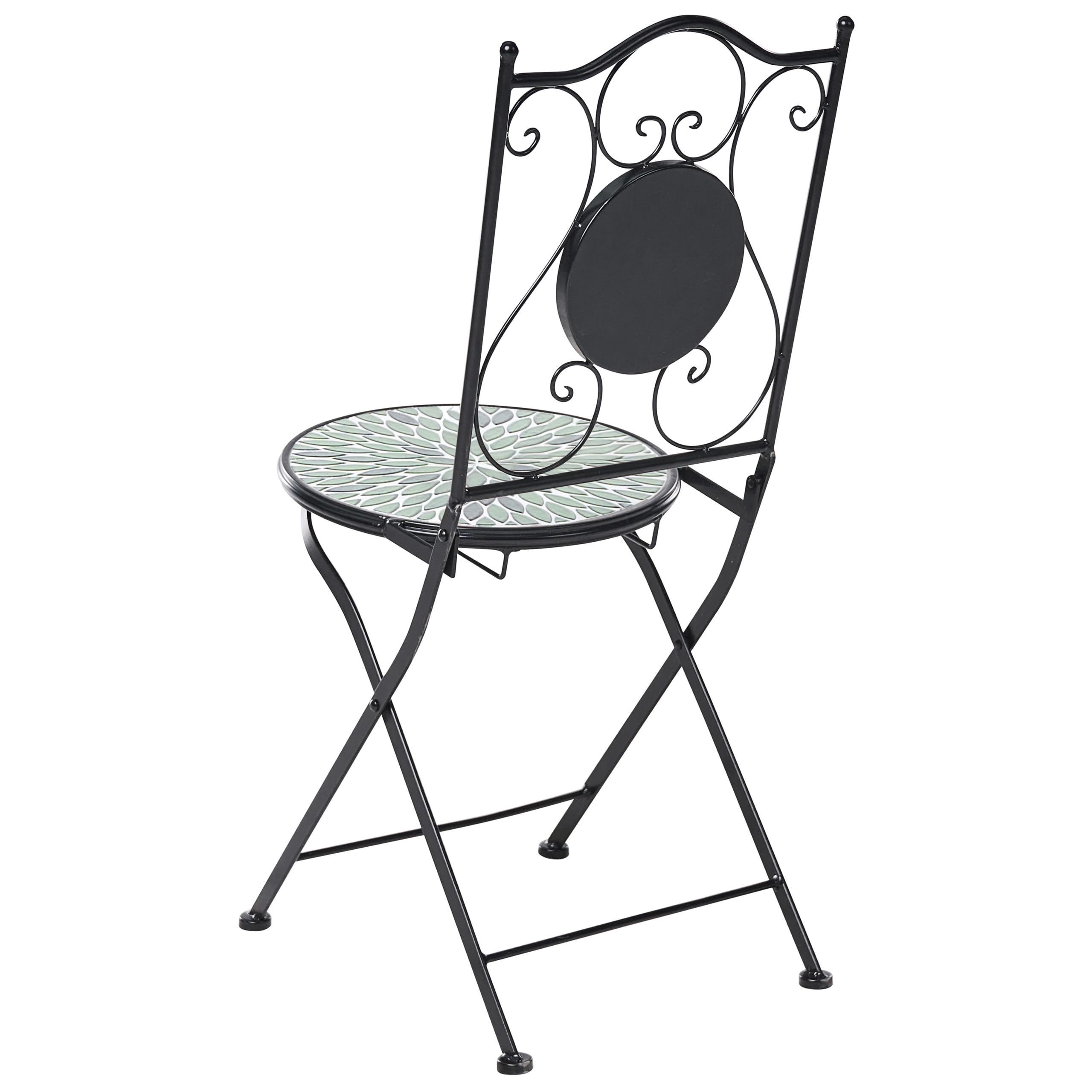 Beliani Set da giardino in metallo 2 sedie in stile ferro battuto pieghevoli con piastrelle in mosaico ceramica nero