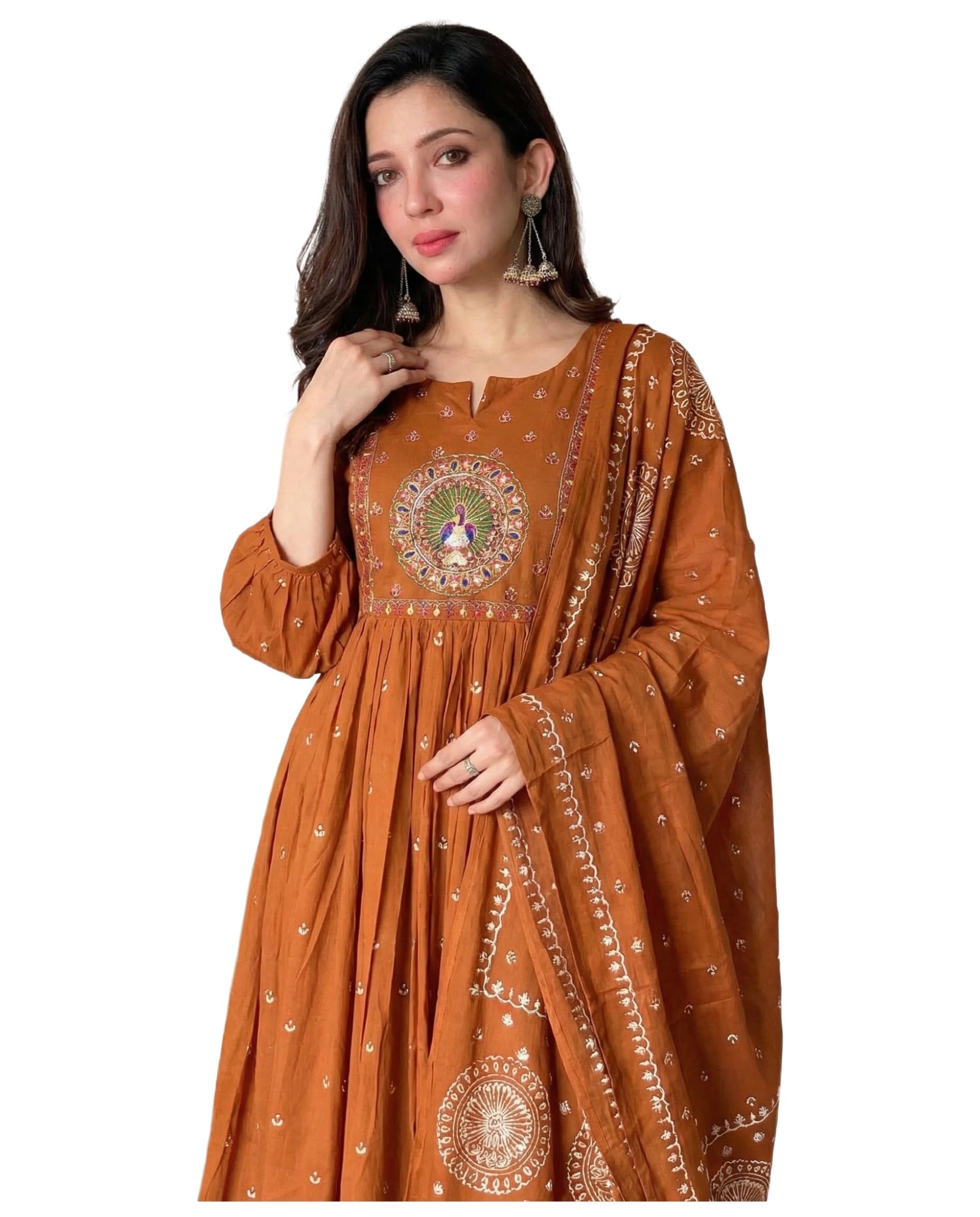 Women’s Embroidered Anarkali Kurta Set | Elegant Ethnic Wear for Festive, Kurti Set for Woman | Elegant Suit Set for Women Cotton | Women Kurta Sets with Dupatta Cotton-image-25
