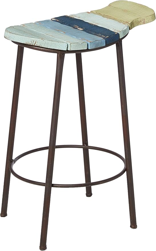KALALOU Painted Wood and Metal Fish Counter Stool, One Size