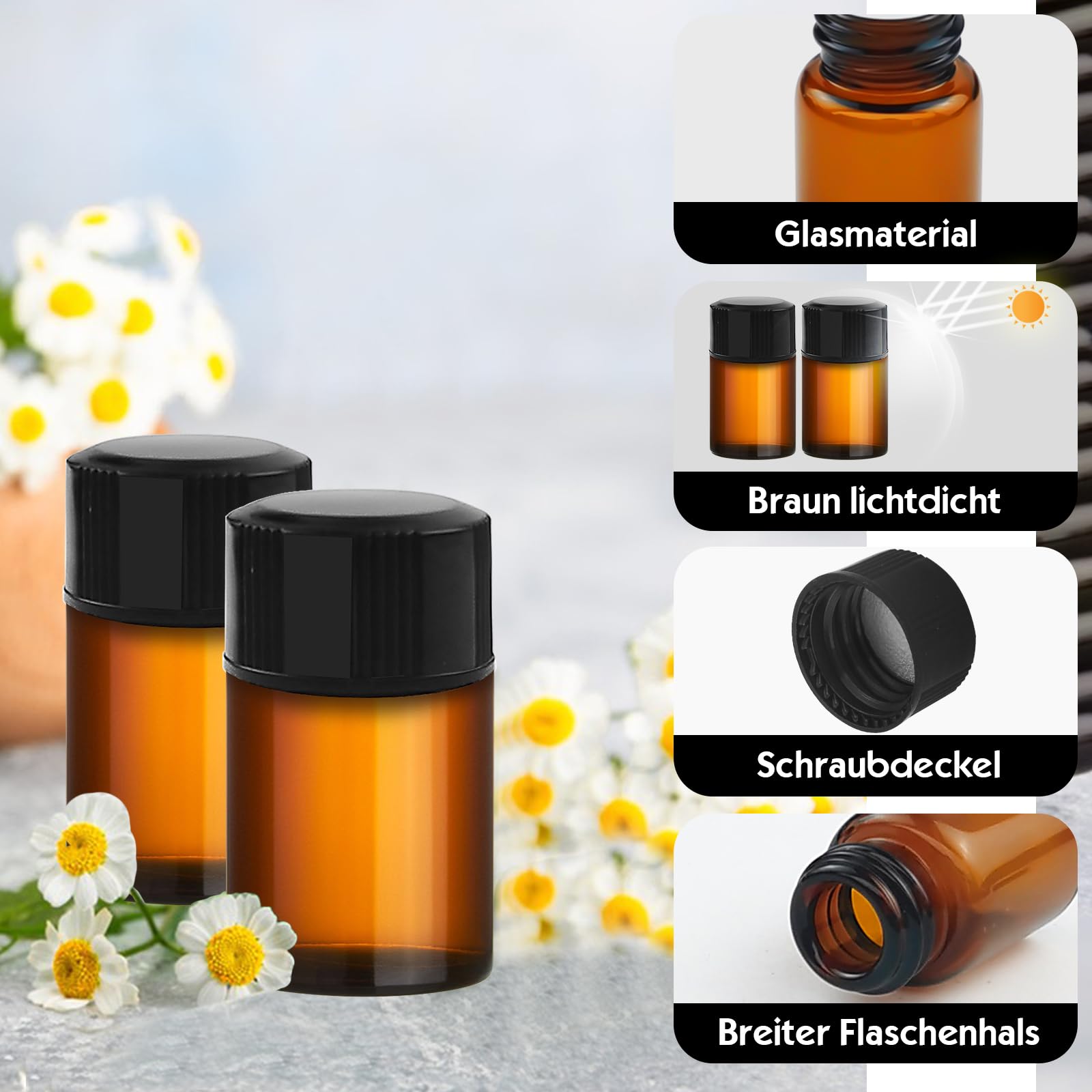 Contagocce Di Vetro Ambrato Per Oli Essenziali Da 1 Ml - Foto 4