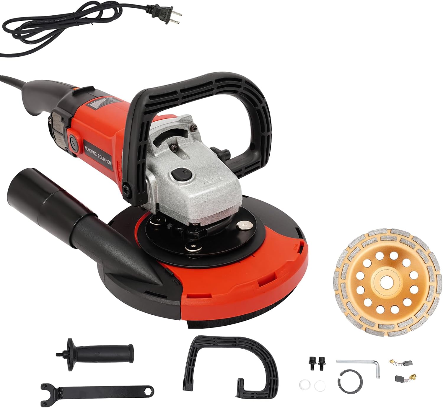 7 Inch Concrete Grinder Machine, Concrete Grinder Set Concrete Surface Planer, with Dust Extraction Shroud, 1580W 3000RPM Angle Grinder Kit, with Auxiliary Handles, Diamond Grinding Wheel (Red)