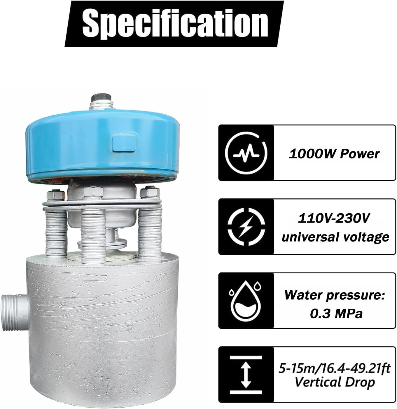 1000W Micro Hydro Generator 110-230V Aluminum Alloy Water Wheel Off-Grid