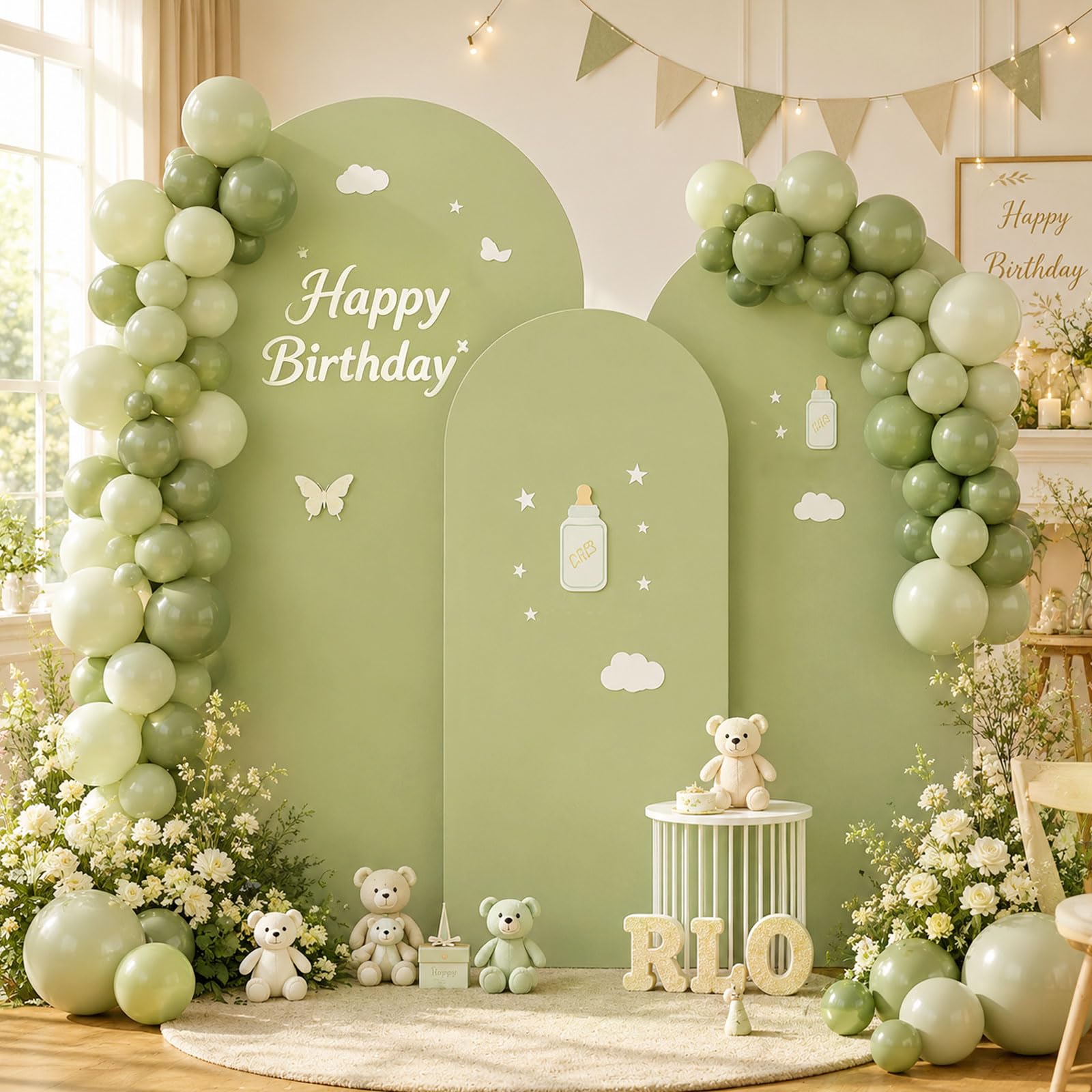 Arc de fond - Toile de fond double face avec dessus rond, fond photo pour mariage, anniversaire, cérémonie, fête et banquet (vert, lot de 3)