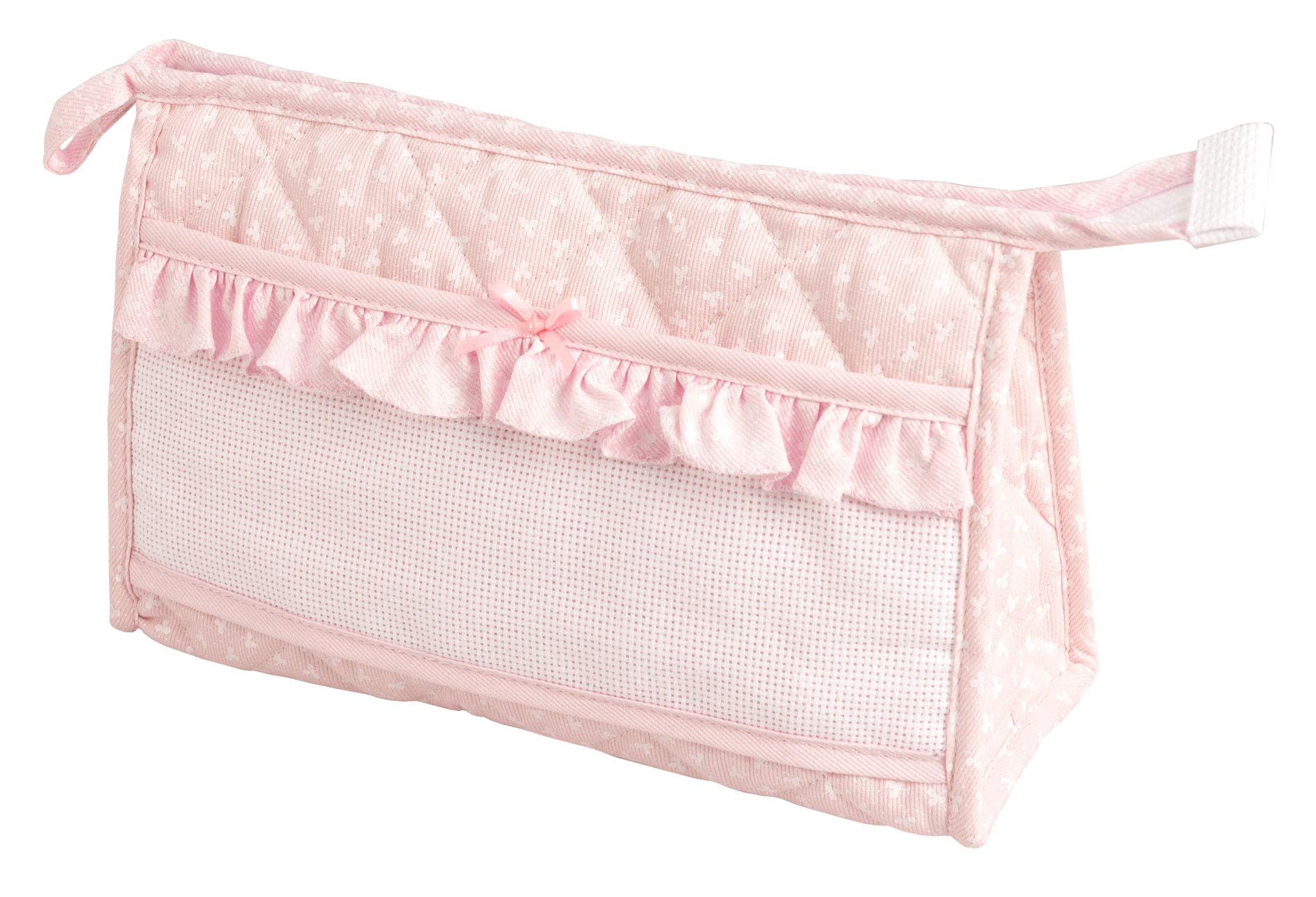 FiletTravel Toiletry Bag with Zip and Embroidered Aida Fabric Insert - Made in Italy - Pink