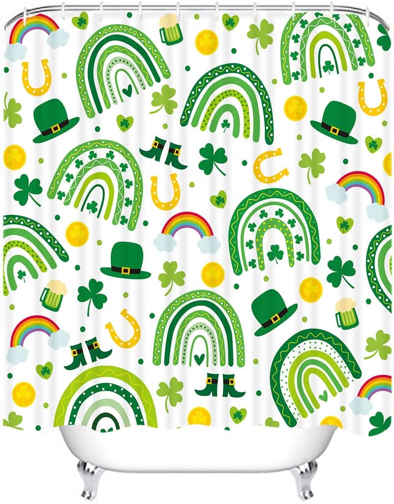 CYREKUD 72" x 72" St. Patrick's Day Rainbow Shamrock Shower