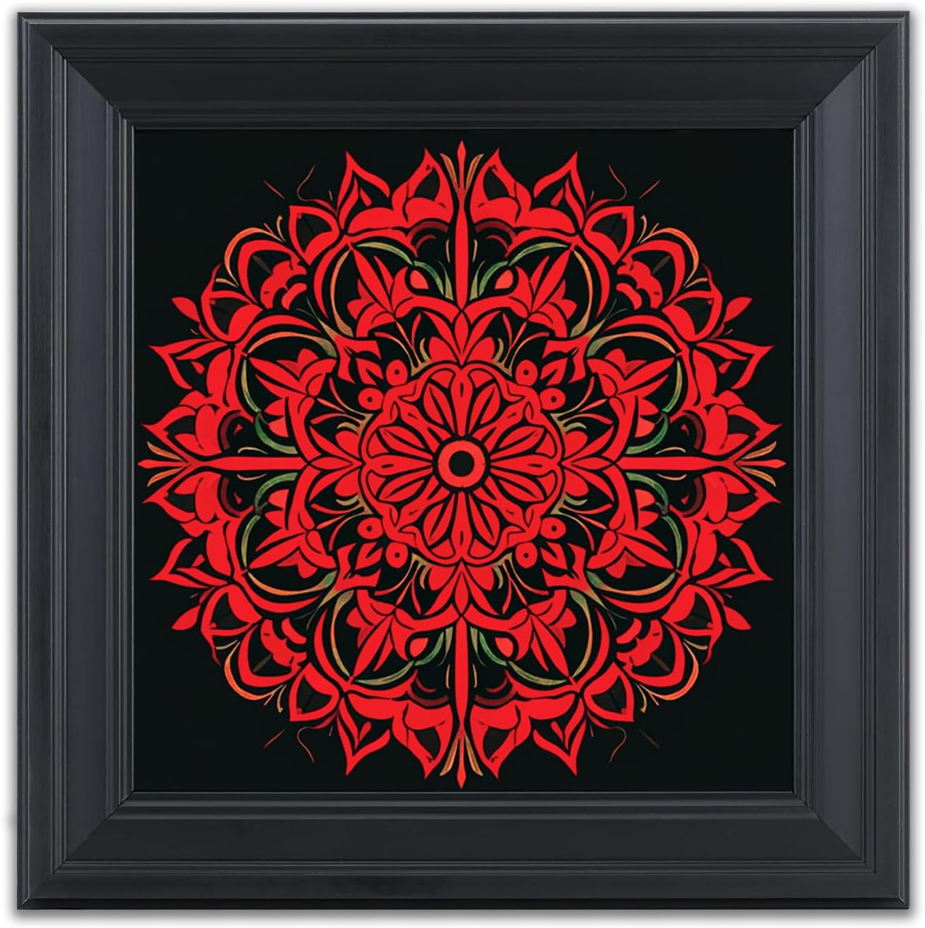 Brivoria Mandala Wall Art Home Decor, Framed Red Ember Glow Mandala Artwork, Modern Spiritual Accent for Meditation Corner Desk Shelf or Bedroom, Warm Wall and Tabletop Display, 8x8