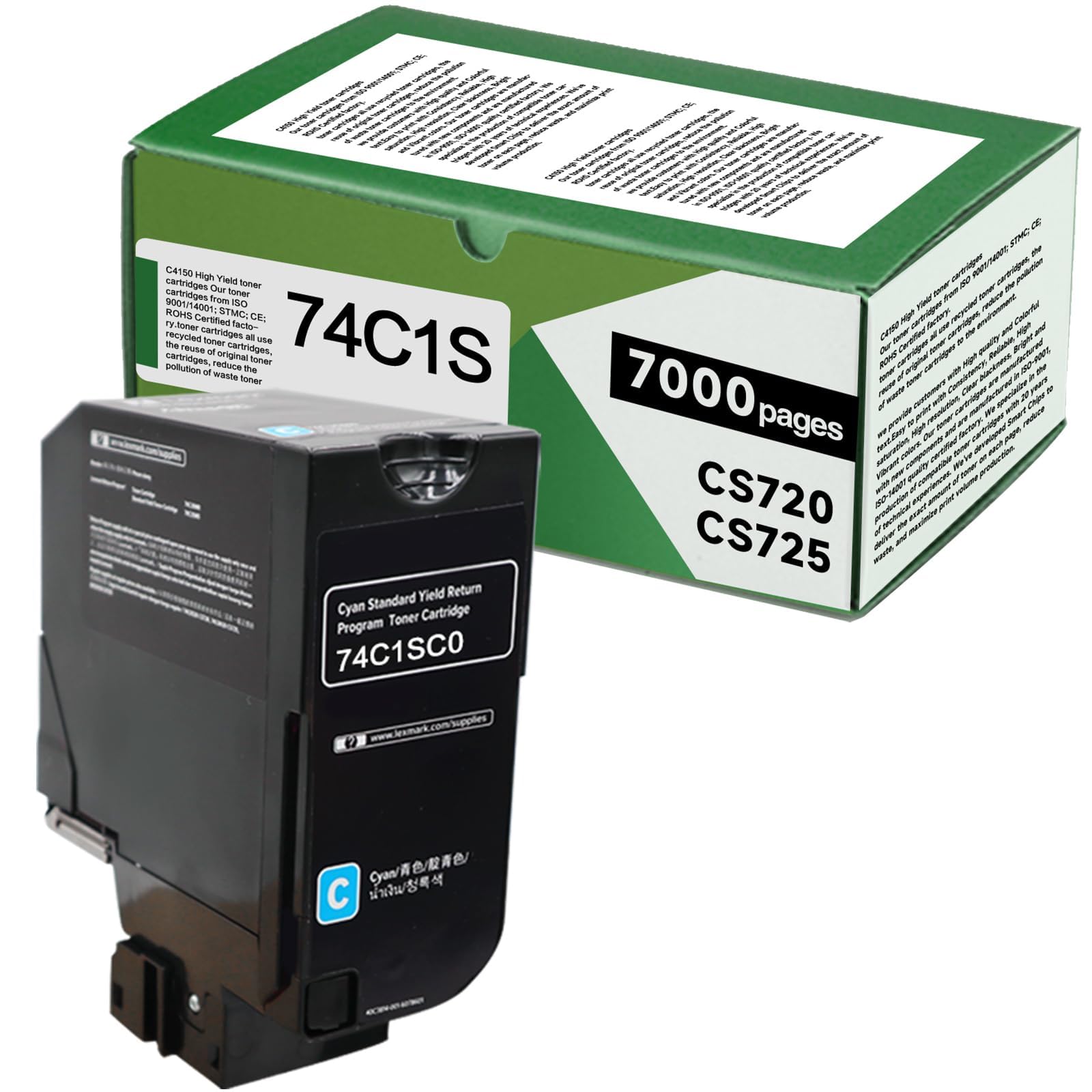 WYFYINK 74C1SC0 Cyan Compatible 7000 Pages Toner Cartridge High Yield Replacement for CS725 CX725 CS720 Printer (1Pack)