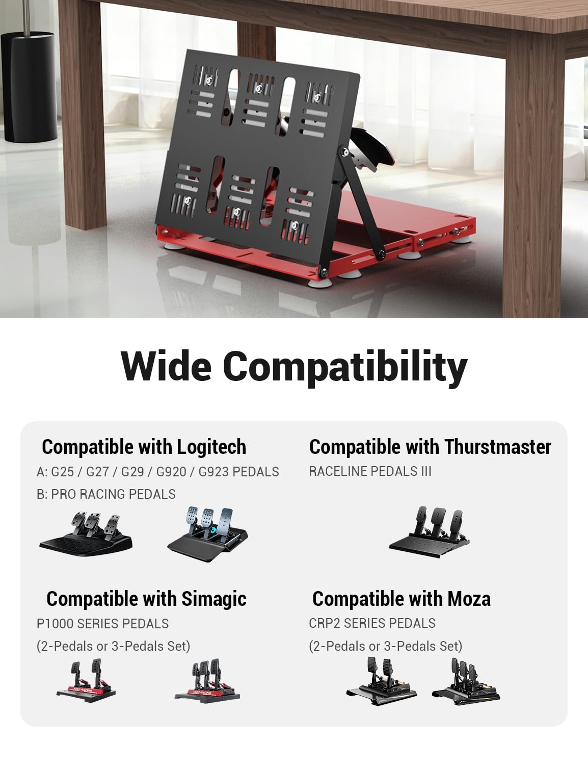 Kit Pédales Inversées pour Sim Racing Compatible avec Logitech G PRO/G920/G923/G29/G27/G25, Thrustmaster RACELINE PEDALS III, Simagic P1000 Series et MOZA CRP2 Series - Angle et Distance Réglables