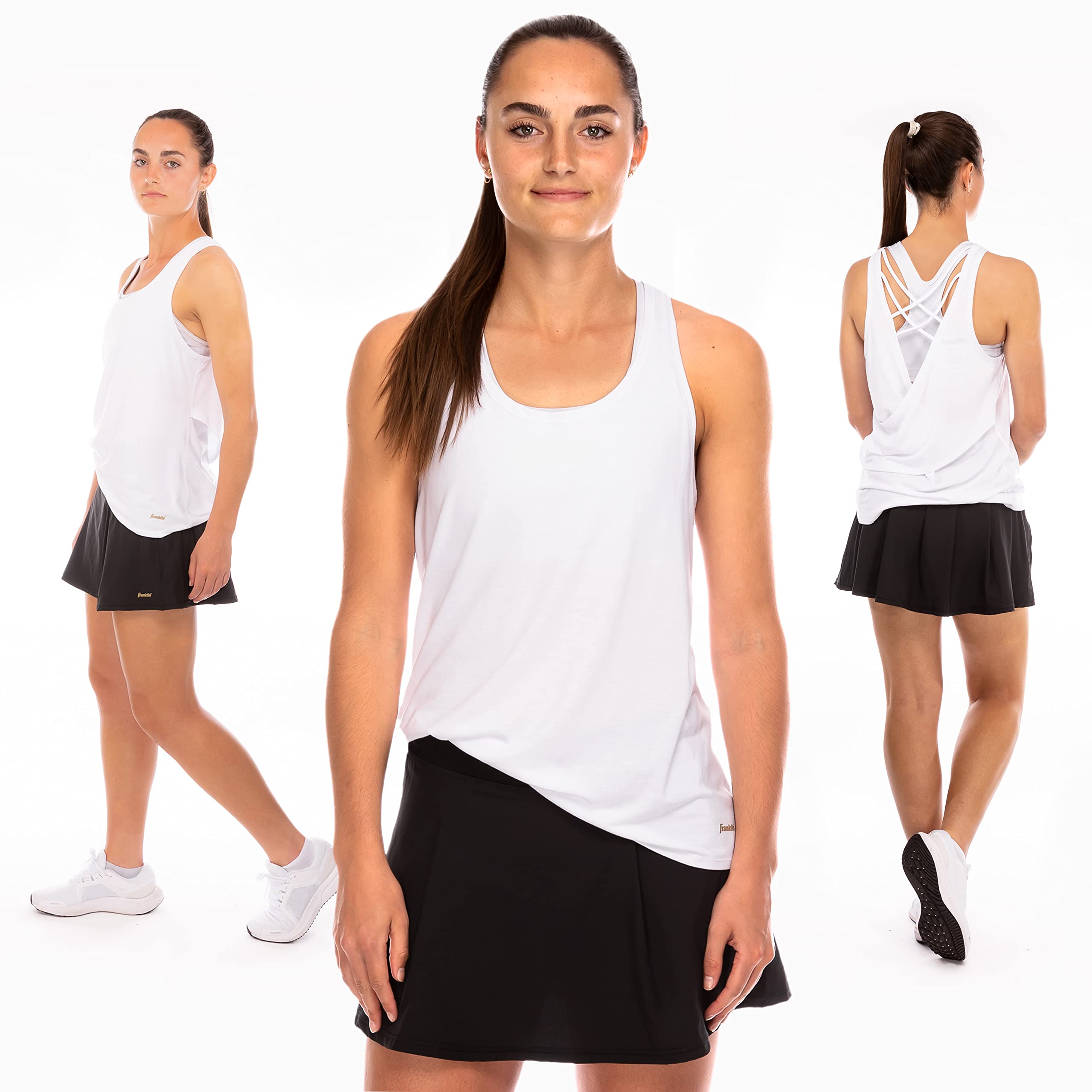 Franklin Sports Camiseta de Tirantes para Mujer, diseño Relajado, Color Blanco Camisa de Tenis, L