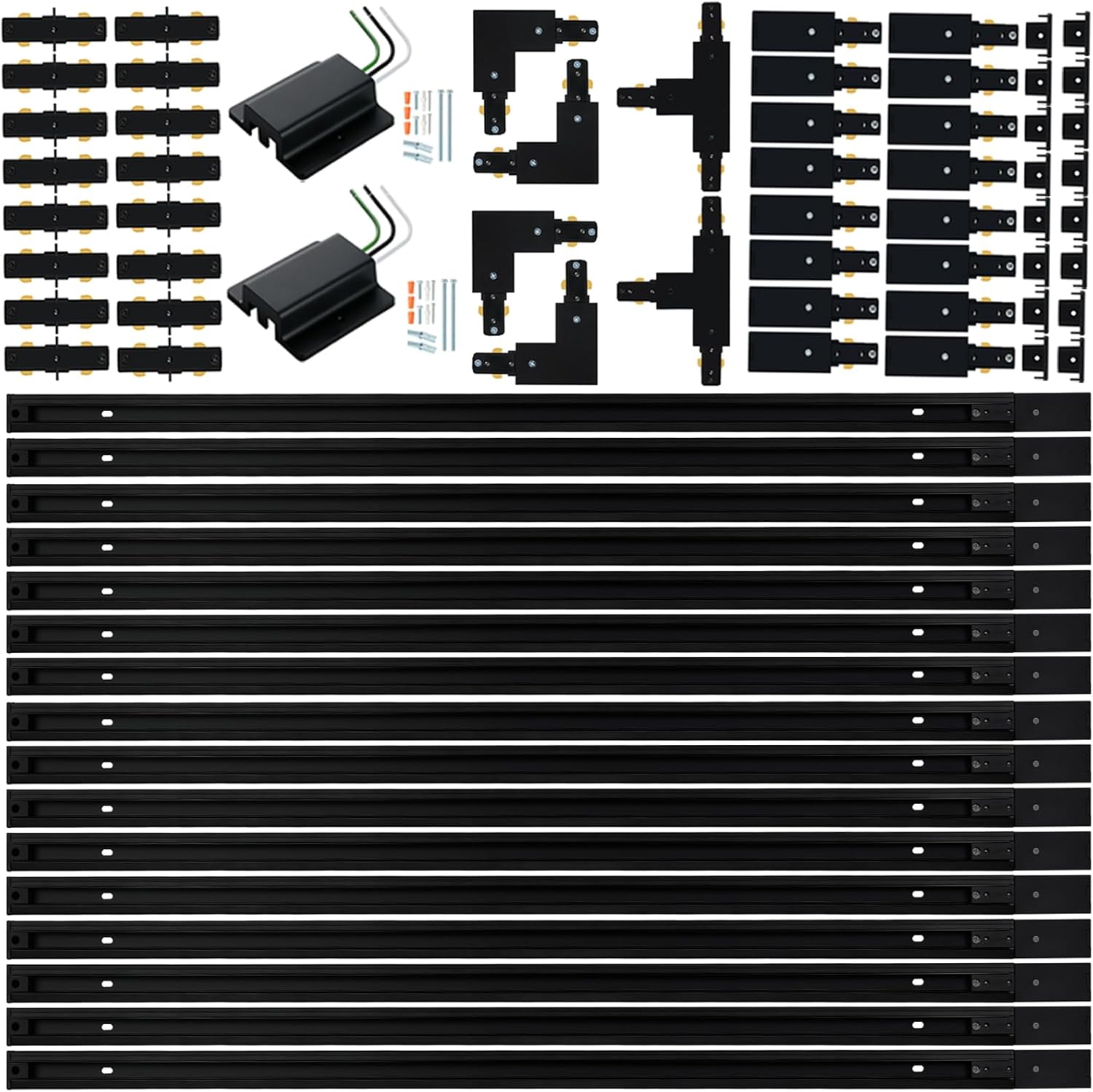 52FT H Track Lighting Rail Kit, Zanixor Black H Type Track Lighting Rails with Floating Canopy Connector, I&L&T Connector, End Caps and Live End Feed for 120V H Style 3-Wire Track Heads