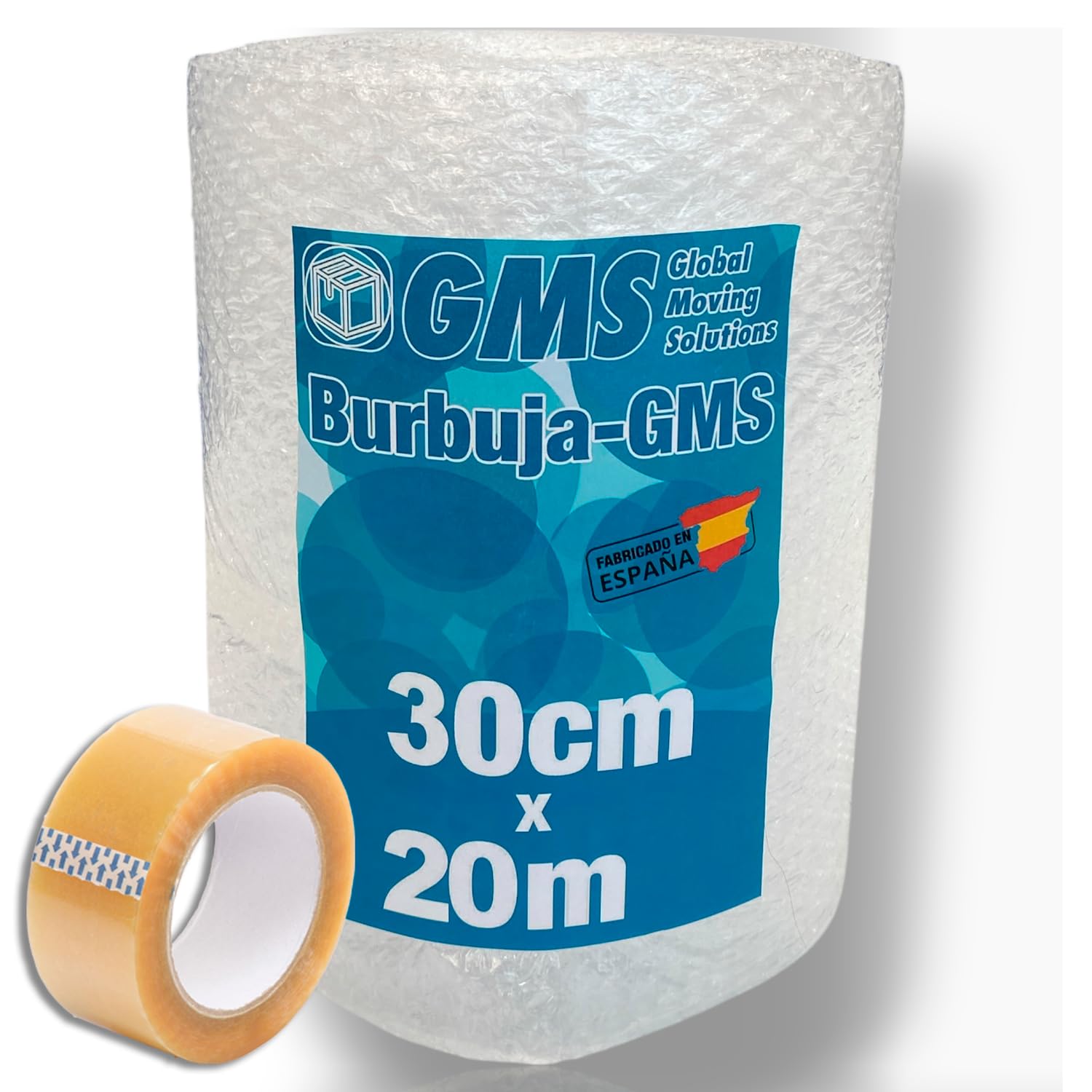 GMS - Rollo Burbuja 30cm x 20m + Precinto - Rollo Burbuja Mudanza - Rollo Burbuja Embalaje - Burbuja Mudanza, Envio y Embalaje - Papel Burbuja (30cm x 20m+Precinto)