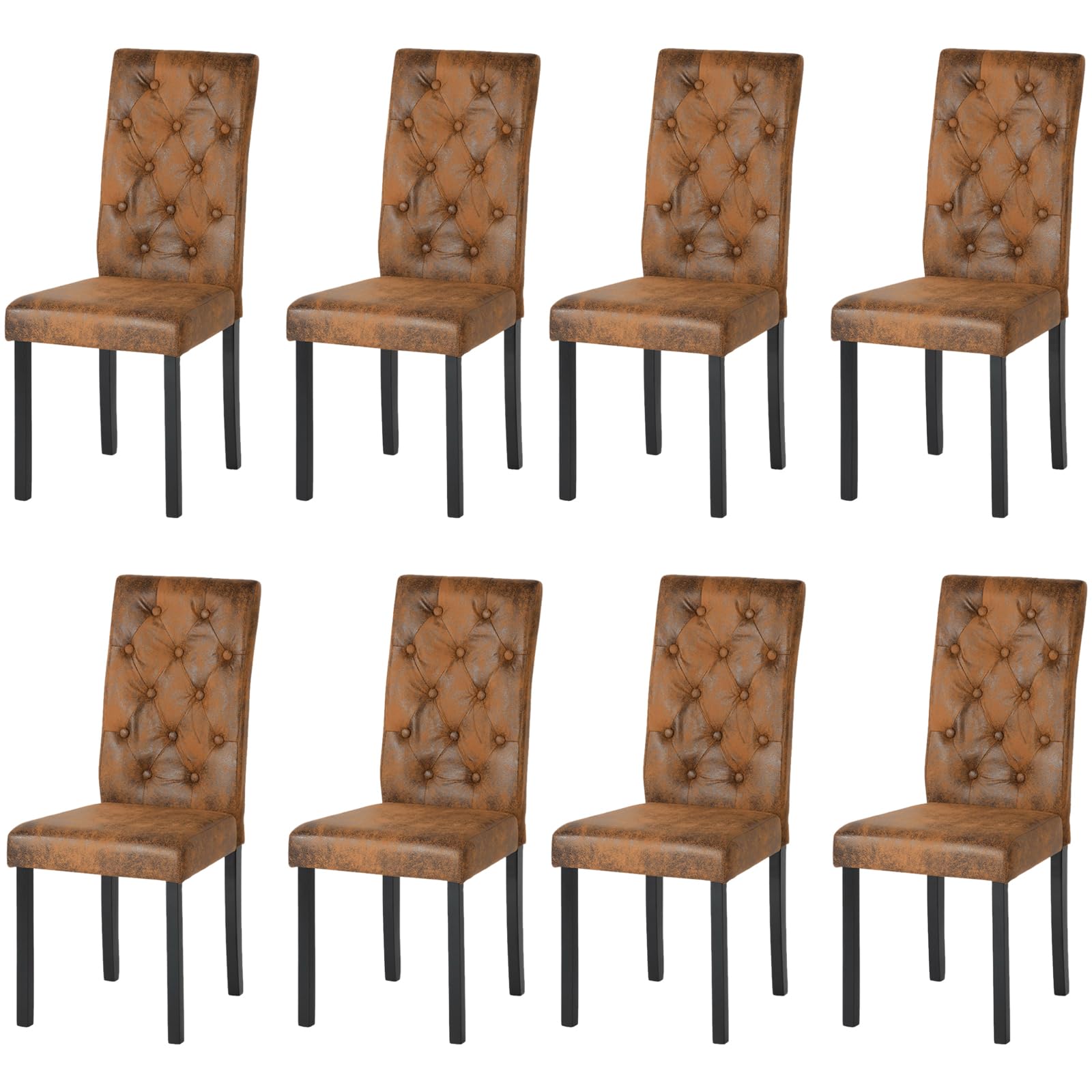 Chaise Marron de Cuisine Lot de 8 Chaises Salle Manger Bois, Chaise Salle a Manger Suède Marron Lot de 8 Chaisse pour Le Salon/Restaurant/Café/Bureau, 98 CM de Haut, Bois Jambe épaisse de 3 CM