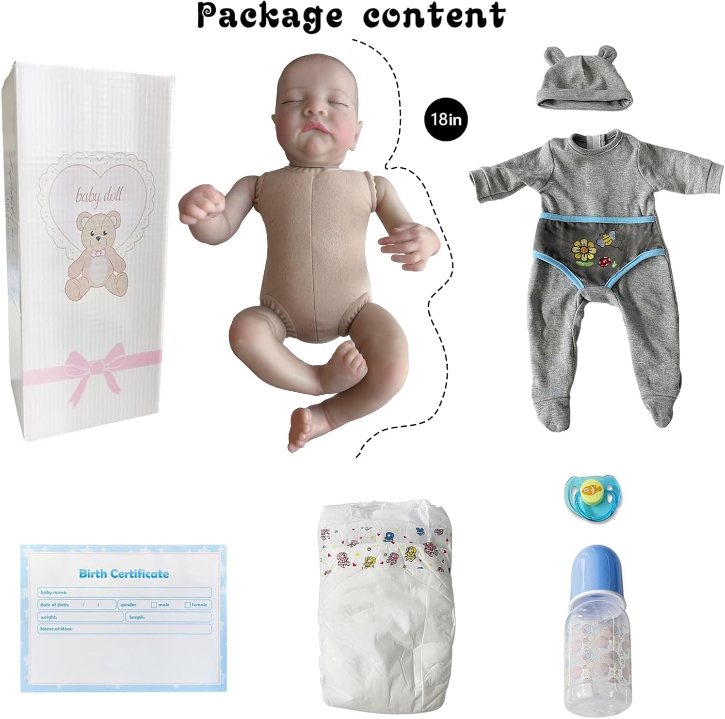 FOCKOF Realistic Reborn Baby Dolls Boy 17-Inch Realistic Baby Doll Soft Cloth Body Lifelike Babe Newborn Babe Dolls Accessories for 3+ Years Old (Blue)