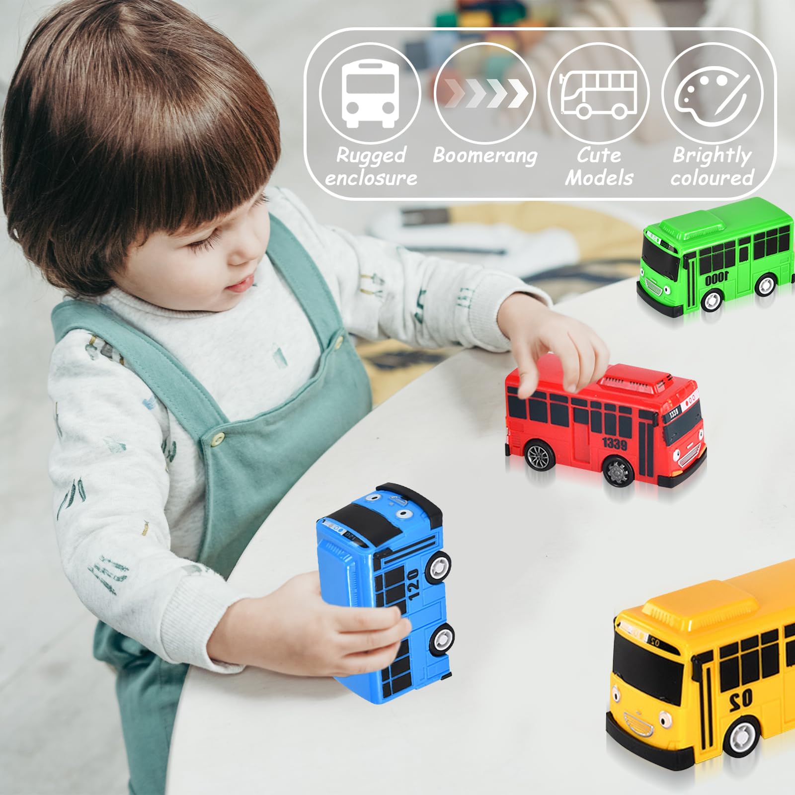 5-teiliges Mini-Bus Spielzeugauto Set - 7 Cm Groß, Bunte Aufziehautos Für Kinder, Mit Verbindungshaken