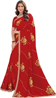 Laxmipati Makhan Malai Red Chiffon Floral Embroidered Saree Price In India