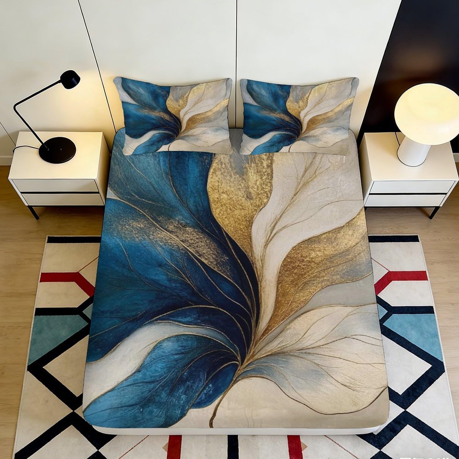 3D Printed Artistic Leaf Fitted Sheet Microfiber Deep Pocket Non-Slip Full Wrap Leaf Mattress Fitted Cover for Bedroom 200x200x25cm 90x200x25cm