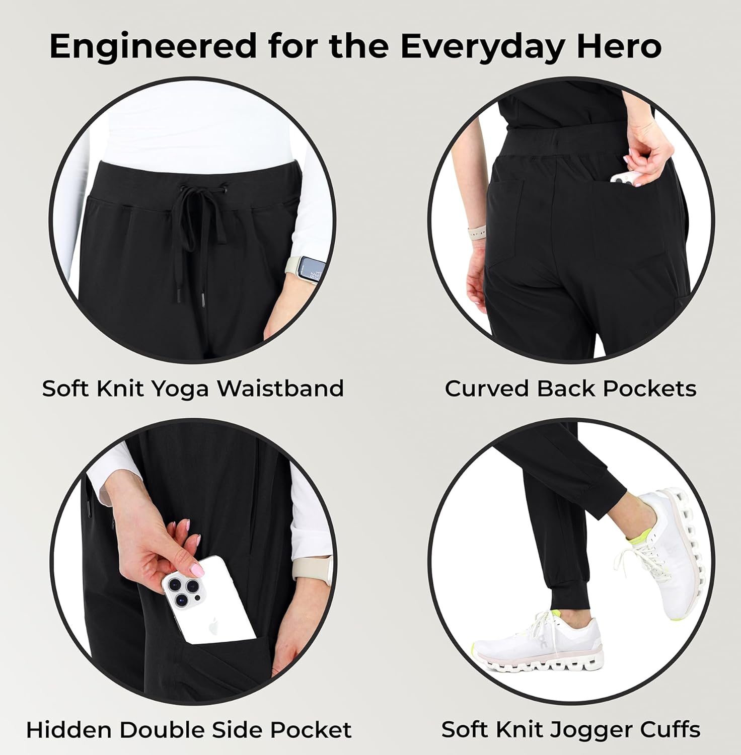 READY SET SCRUBS - Scrub Pants for Women - 2 Pack - Cargo Jogger Pants Set with 8 Pockets - Yoga Waistband - Soft & Stretchy - Image 4