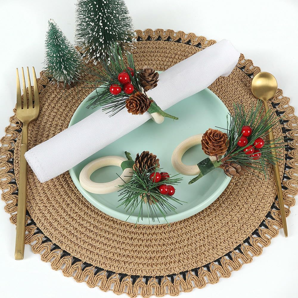 Décoration De Table Lot de 36 Ronds De Serviette en Bois D'Aiguilles De Pin Rouge Parfaits pour Les Réunions De Famille Les Fêtes De Fin D'Année Les Banquets D'Hôtel Et Les Mariages