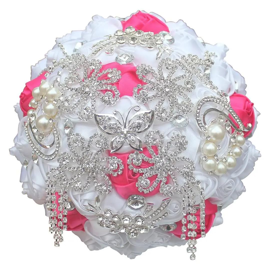 HJRegaFimu Rhinestones Holding Flowers Wedding Bridal Bouquets Ivory Ribbon Brooch Bouquet Diamond Diameter 15cm
