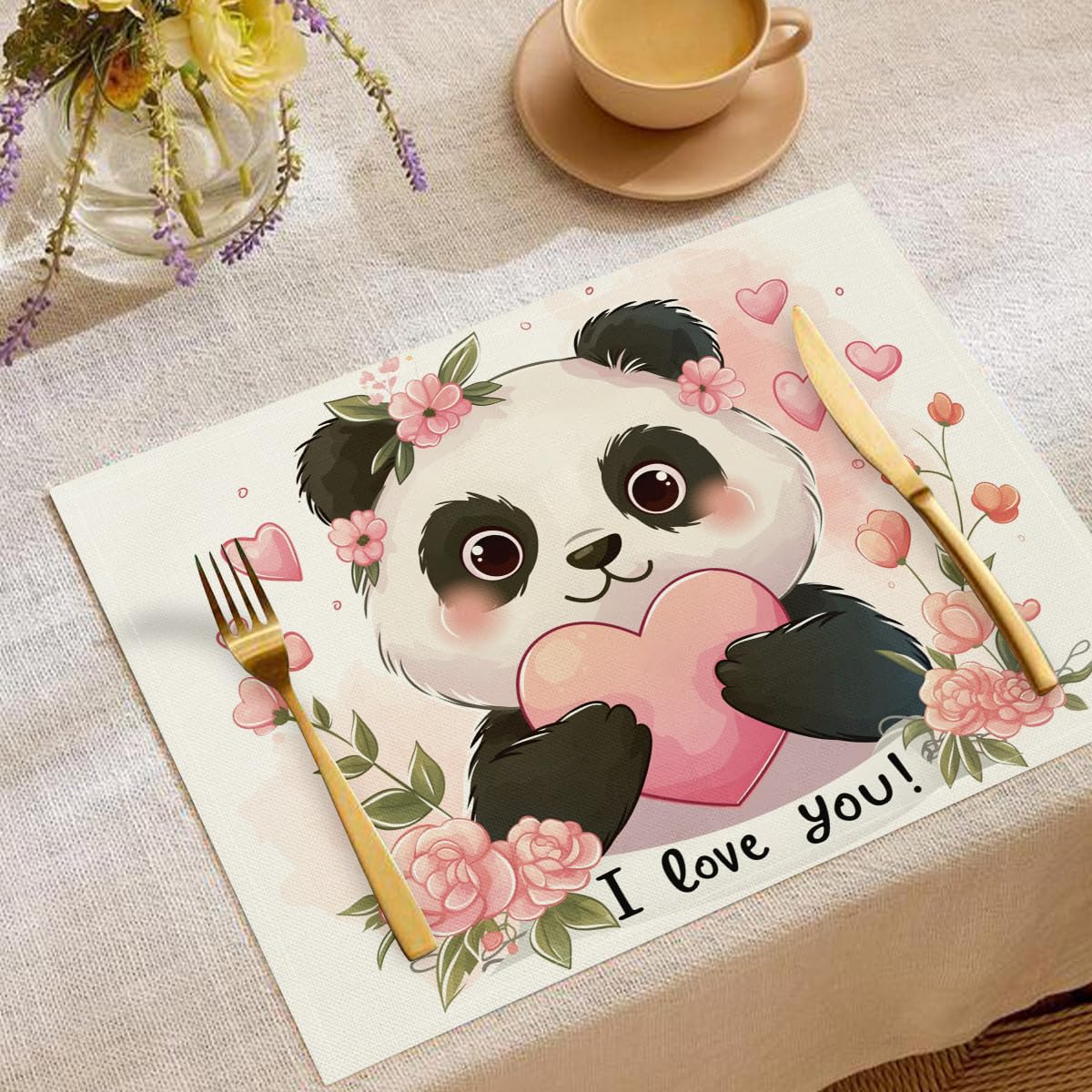 Set de table lin panda pour égayer vos dîners de famille et protéger la salle à manger 45x30cm