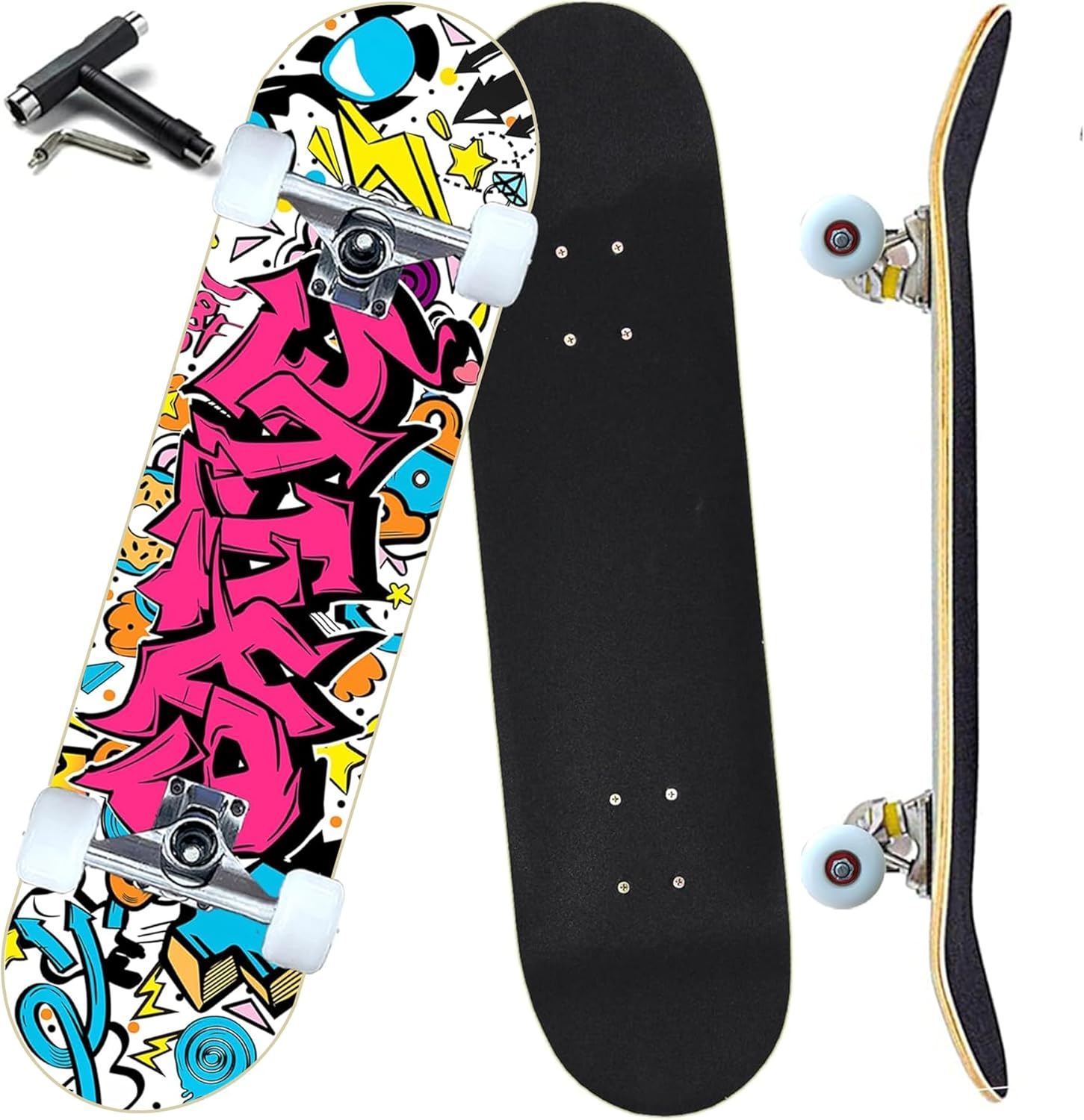 Pro Complete Skateboard 31"x8" 7-Layer Canadian Maple Double Kick Deck for Beginners and Youth