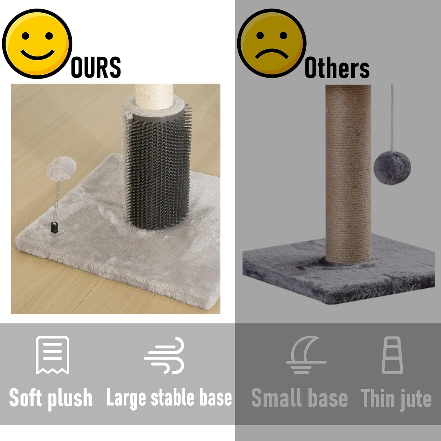 Dimaka 27" Tall Cat Scratching Post, Plush Top Perch and Bottom Soft Brush, Vertical Sisal Rope Scratch Posts with Balls for Indoor Cats and Kitten (Grey)
