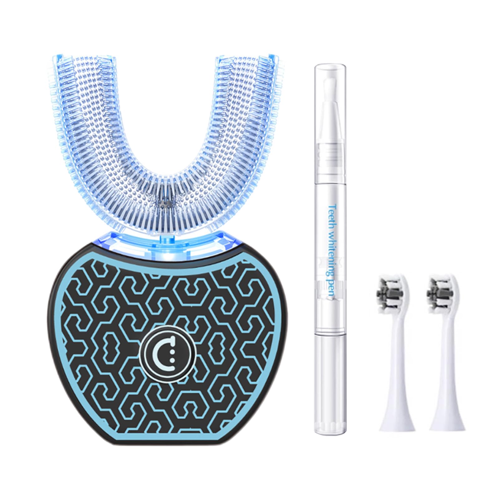 Sonic Glow - Cepillo de dientes automático, kit de blanqueamiento de dientes, cepillo sónico con cabezal de cepillo de repuesto y gel blanqueador, color negro