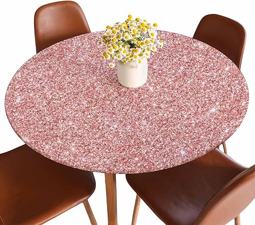 Miniatura 12 de Mantel redondo de mármol ónix con bordes elásticos, color marrón, lavable, reutilizable, para cocina, picnic, fiesta, 40-44 pulgadas Ónix