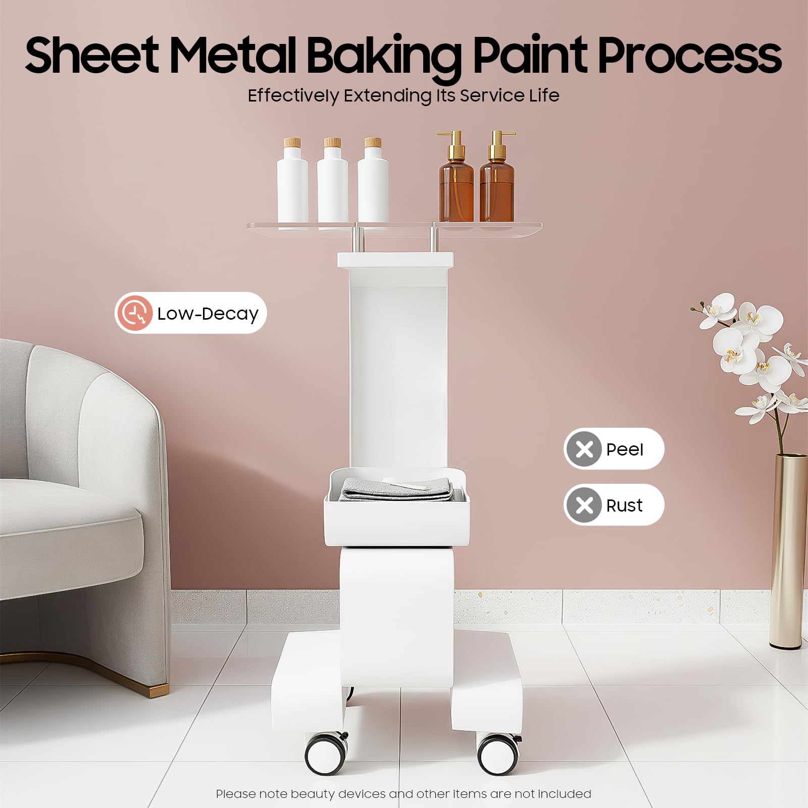 Carrello cosmetico Bellezza, Salon Trolley, Attrezzatura Tavolo Beauty Carrello Carrello per Saloni, Saloni di Bellezza, Ospedali, Capacità di carico 20 kg, Bianco